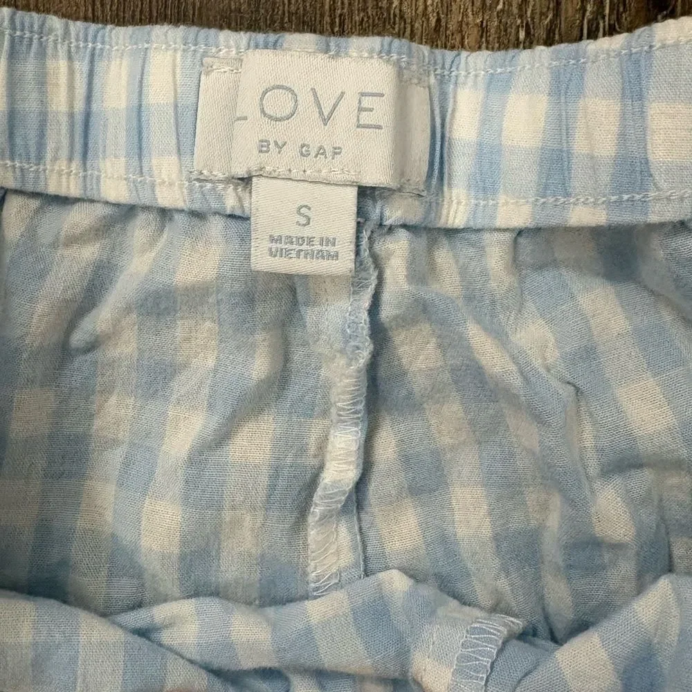 Love by Gap Blue White Gingham Button Down Pajama Bottoms Small Plaid Loungewear